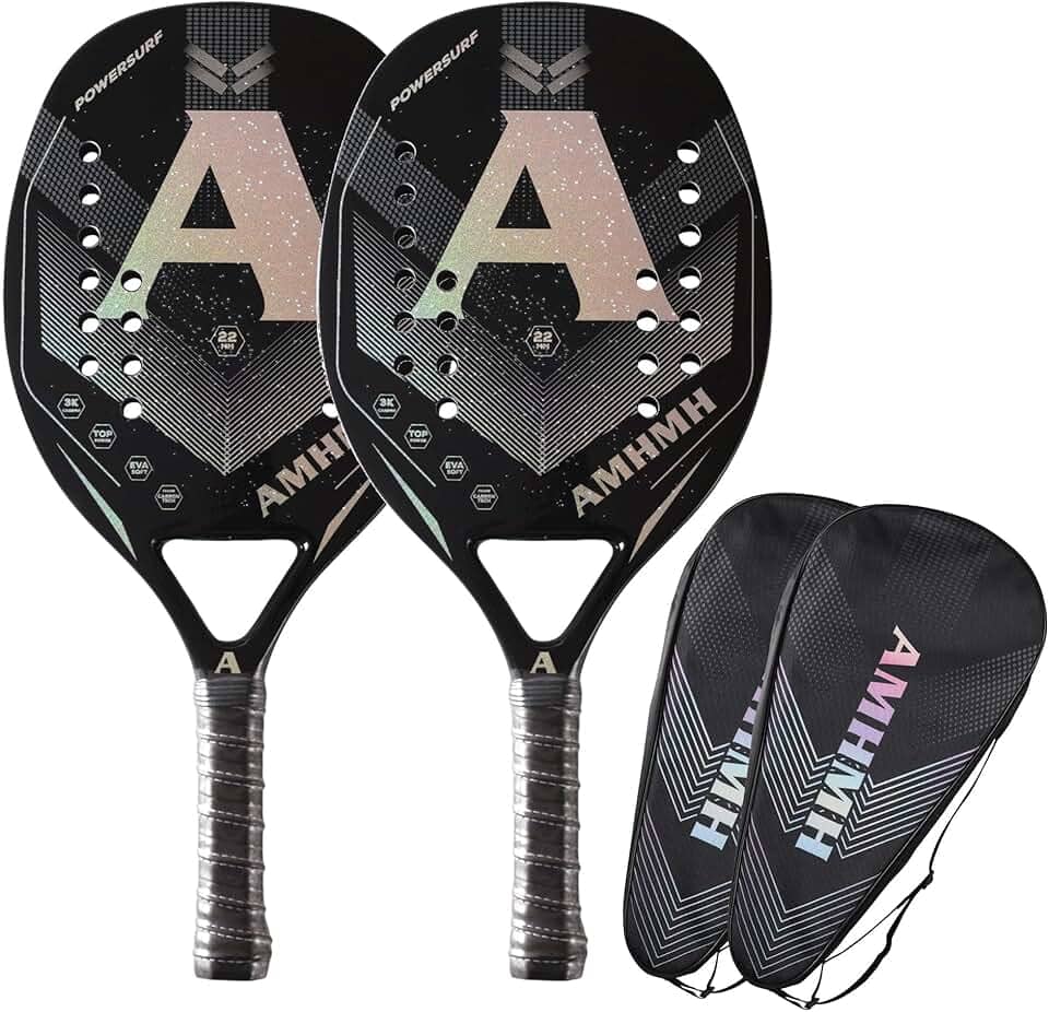 Kit 2 Raquetes de Beach Tennis Profissionais de Fibra de Carbono 3K e 2 Bolsas porta-raquete