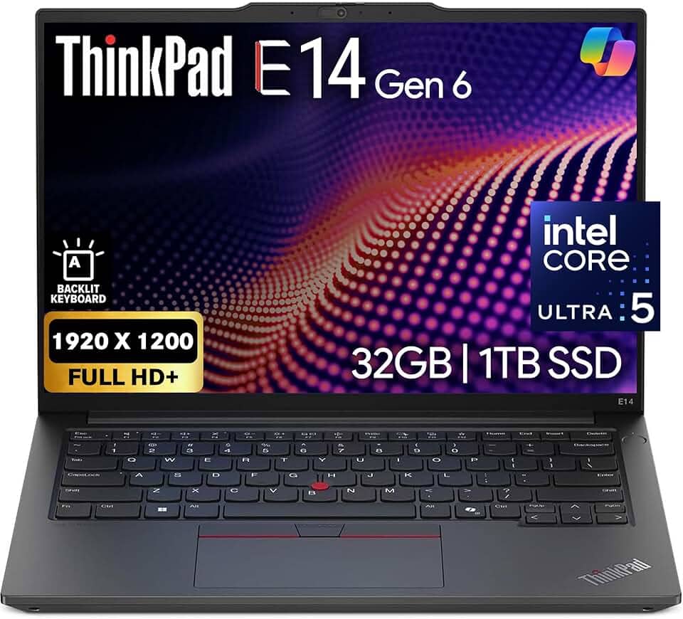 Oemgenuine Lenovo ThinkPad E14 Gen 6 35.6 cm FHD+ Display, Intel Ultra 5-125U (Beats i7-1355U), 32GB DDR5 RAM, 1TB NVMe, teclado retroiluminado, WiFi 6E + BT, Webcam FHD, Windows 11 Pro, laptop