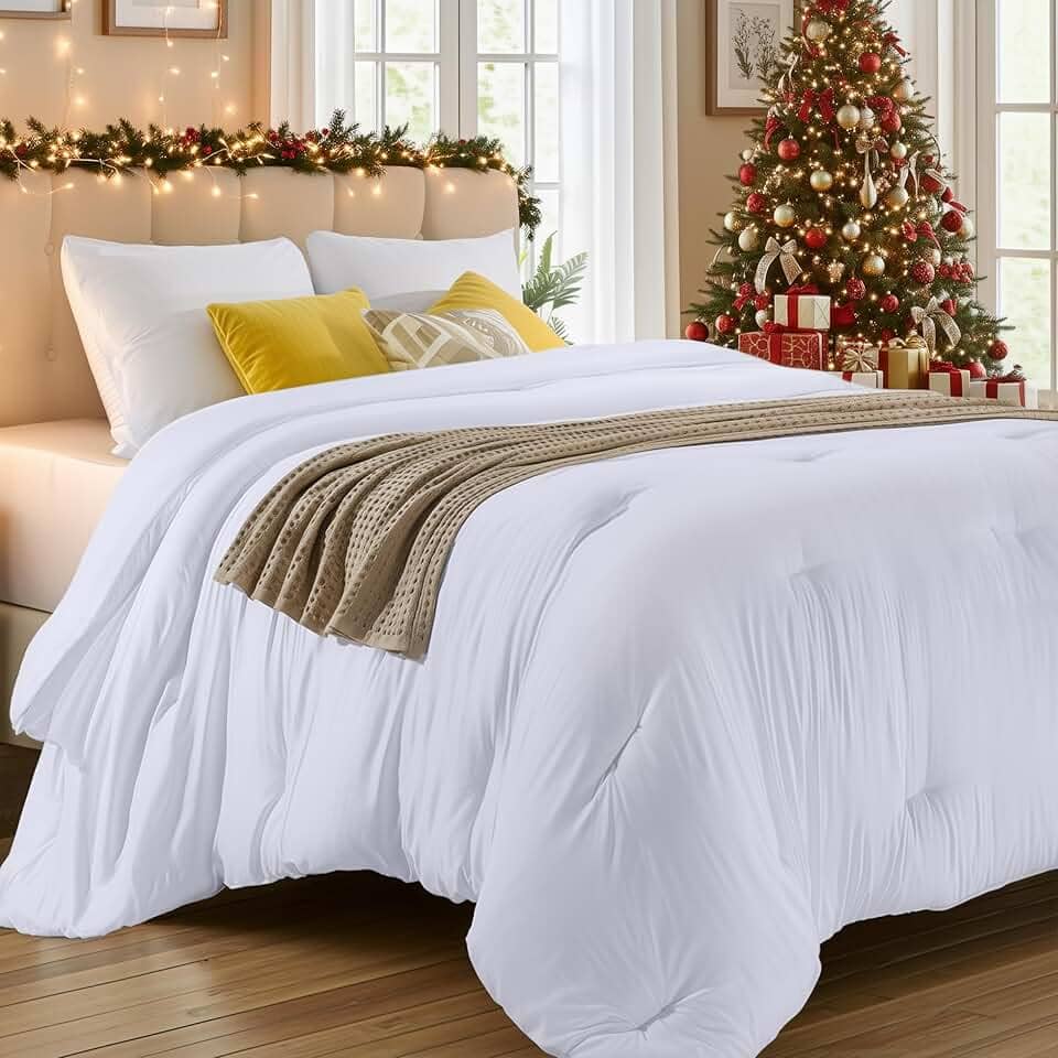 Utopia Bedding Edredom King acolchoado alternativo para todas as estações - Enchimento de edredom com abas de canto - Lavável na máquina - Edredom de cama - Branco