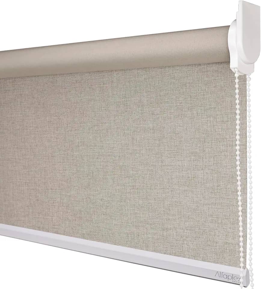 Cortina Persiana de Rolo, Rollon, rolô Blackout, black out, blacaute (Linho Bege - Acabamento Branco, 1,70 (lar) x 1,30 (alt) - SEM BANDÔ)