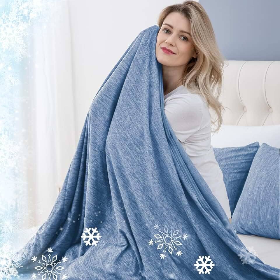 CHOSHOME Cobertores de resfriamento para pessoas que dormem com calor, Cobertor de gelo para o verão, cobertor leve e respirável, Cobertores frios para dormir,suores noturnos, Azul, 229 x 229 CM