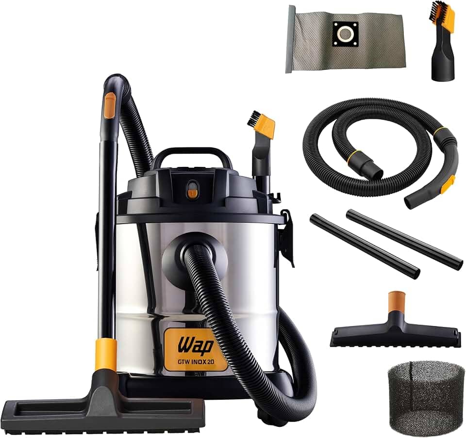 WAP Aspirador de Pó e Água Barril GTW INOX 20, Compacto, 20 Litros, com Filtro Lavável, 160mbar 1600W 127V