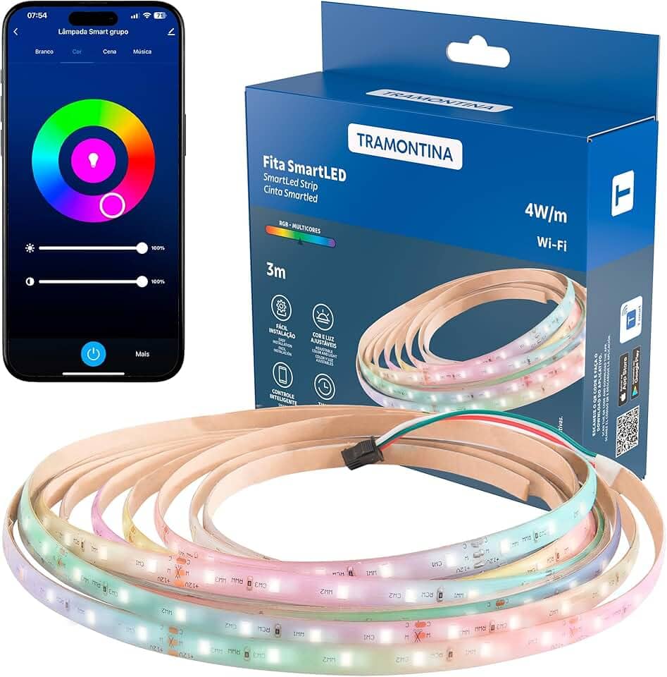 Tramontina Smart Fita LED Inteligente Colorida 16 milhões de cores 3 Metros Bivolt - Compatível com Alexa e Google Home - Wi-Fi