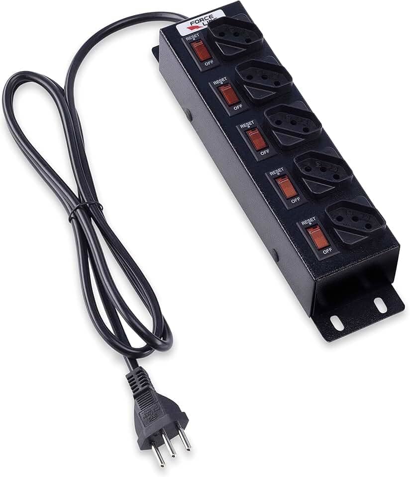 Filtro de Linha com Disjuntores Rearmáveis Individuais 5 T, Force Line, Acessórios para Computador, Preto