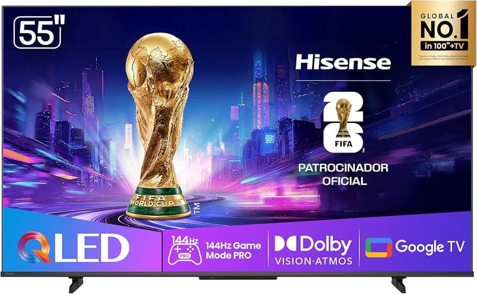 Hisense Smart TV UHD 4K QLED 55" Polegadas 55Q7QG Google TV Modo Jogo Pro 144 Hz, AMD FreeSync Premium, Dolby Vision Atmos e Compatível com Alex