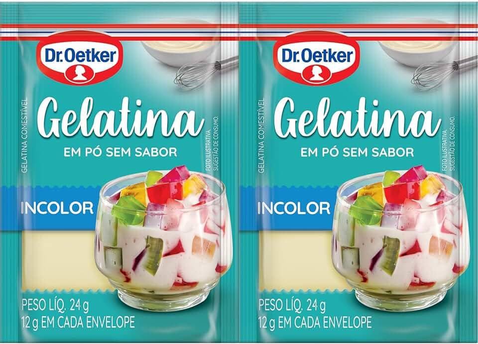 Dr. Oetker Gelatina em Pó, Incolor, Sem Sabor, Mais Consistência Para as Receitas, Sobremesas, Bolos, Tortas e Doces, 24g