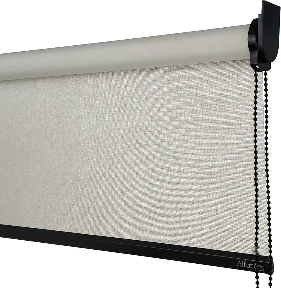 Cortina Persiana Rolo Blackout Linho Natural SOB MEDIDA comando lado DIREITO (SEM BANDÔ) (Linho Natural - Acabamento Preto, 1,40 (lar) x 1,40 (alt))