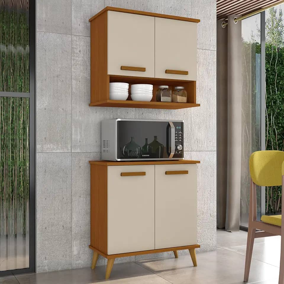 Kit de Cozinha Mavi – Balcão + Armário Aéreo para Transformar Sua Cozinha (Cedro/Off)