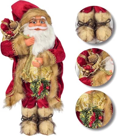 Papai Noel Decoração Natal - Boneco Noel - Enfeite Natalino Decorativo Luxo Grande - ECOMLAR® (PAPAI NOEL DOURADO SEGURANDO GUIRLANDA)
