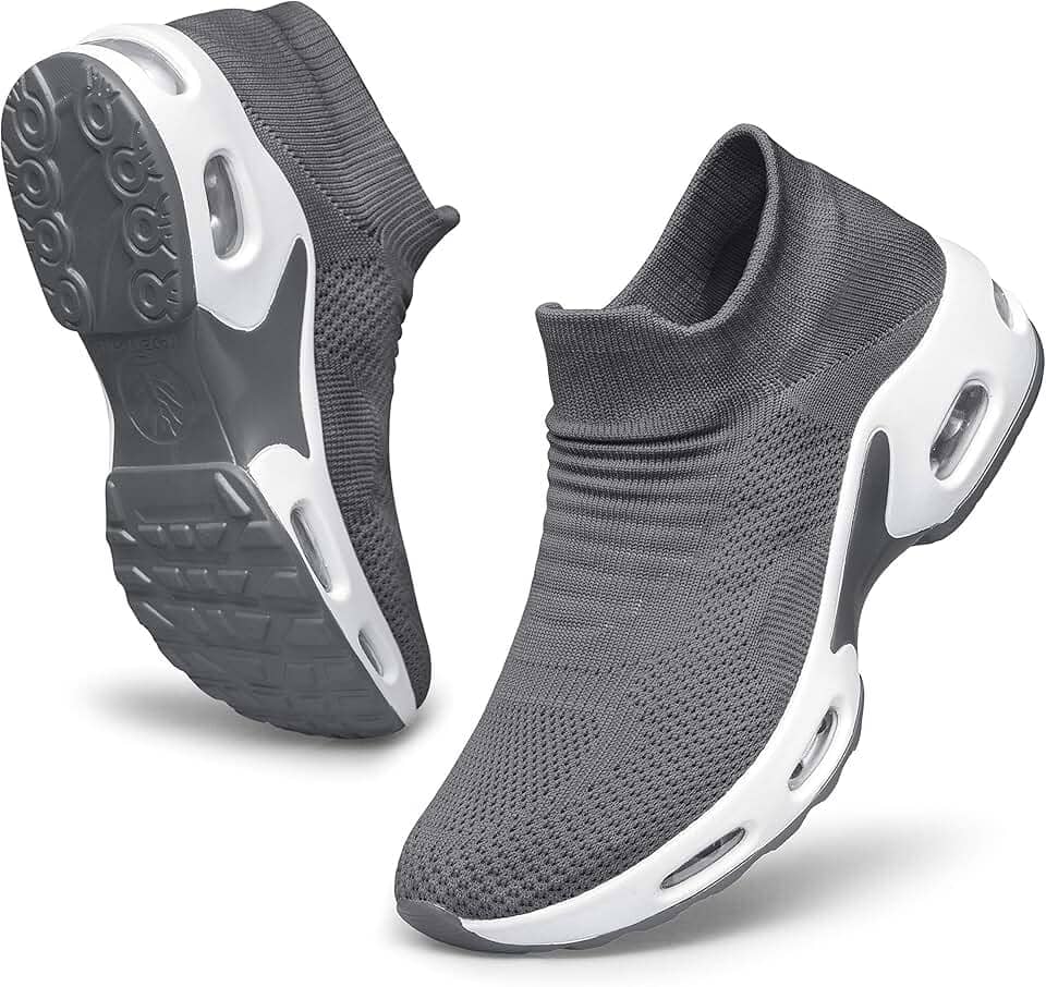 Tênis feminino para caminhada – Tênis casual diário sem cadarço confortável para trabalho de enfermagem, Cinza escuro, 38