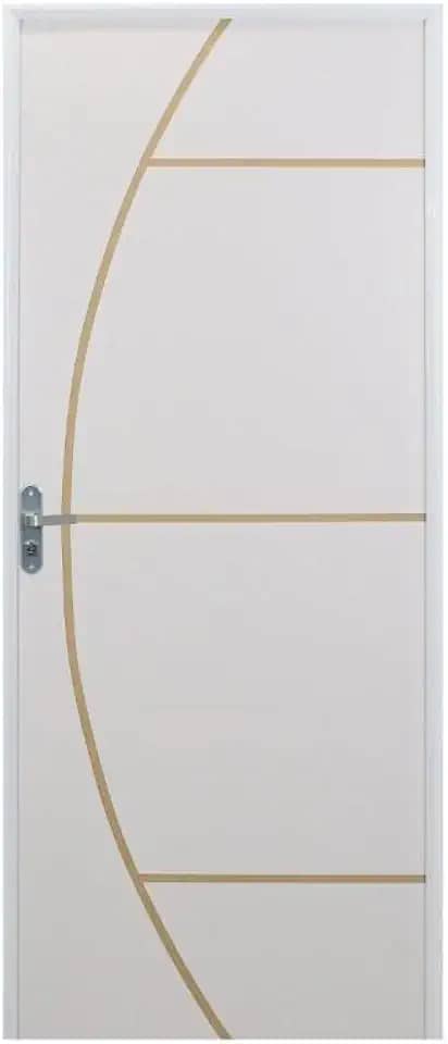 Kit Porta de Madeira Decorada 212x85cm com Batente de Aluminio 3,6cm Gáucha Mgm Branco
