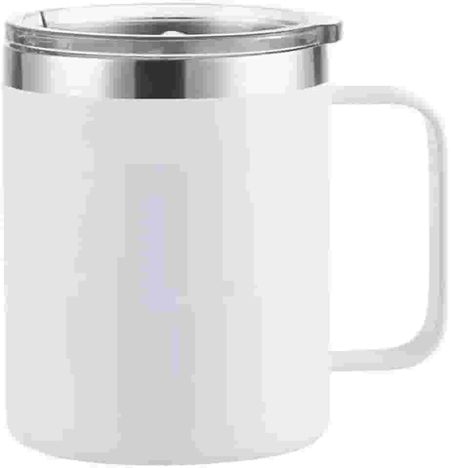 É PERFEITA- Caneca Térmica c/Alça 360ml e Tampa Acrilica Antivazamento –Isolamento Parede Dupla, Bebidas Quentes Frias por Horas, Design Portátil, Acabamento Fosco (Branco Alpino, 360ml)