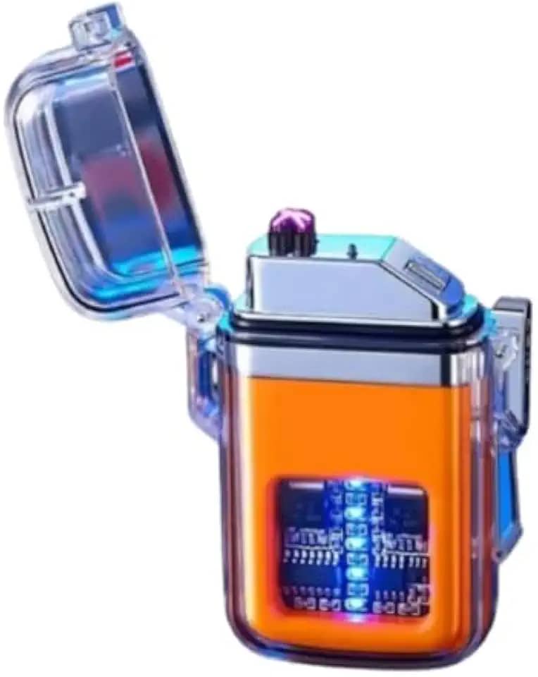 Isqueiro Recarregável Tipo C de Plasma Portátil Bivolt Acendedor de Arco Duplo Elétrico a Prova de Vento Ar Livre Ideal Para Acampamentos Linha PREMIUM SYANG (LARANJA)