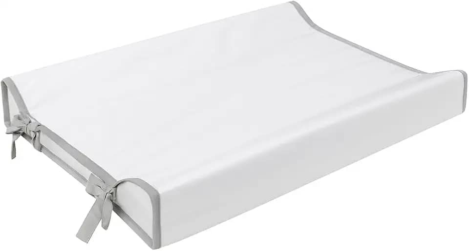 Trocador Americano Para Comoda Bebe Fralda Impermeável Anatomico com Abas Portátil Com Zíper Branco Com Cinza (65cm x 45cm)