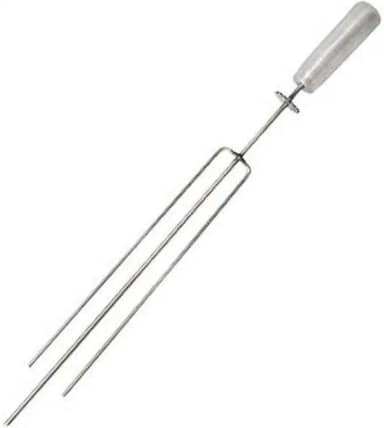 Espeto TRIDENTE Giratório Inox 65cm Cabo Revestido em Alumínio