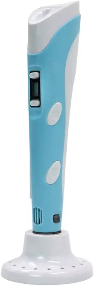 Caneta Impressora 3D USB com Display LCD, Filamentos PLA/ABS 1.75mm, Controle de Velocidade, Azul, Inclui 3 Filamentos e Suporte