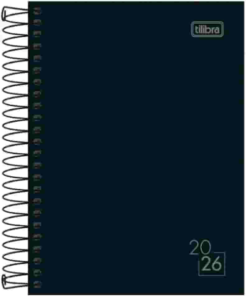 Tilibra -Agenda 2026 Média 14,5 x 20,5 cm Espiral Diária Spice Preta, Capa Dura Preta 160 Folhas Visão Uma Página Por Dia Exceto Sábados e Domingos Horário 7h e 21h