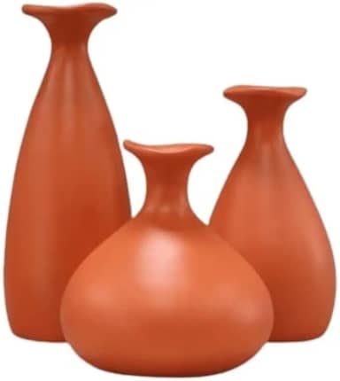 Trio Vaso Garrafa De Cerâmica Decorativa Para decoração Sala Suculenta(Terracota)