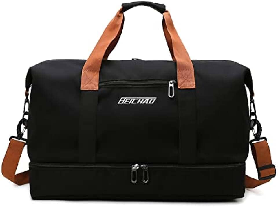 Bolsa de viagem portátil bolsa de bagagem de viagem de curta distância de grande capacidade leve separação seca e molhada bolsa de fitness esportiva (Preto)