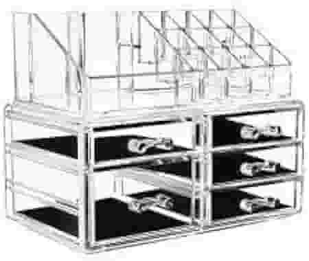 Organizador Maquiagem e Joias Acrílico C/ 5 Gavetas e 16 Divisórias C/ 1 Gaveta Maior