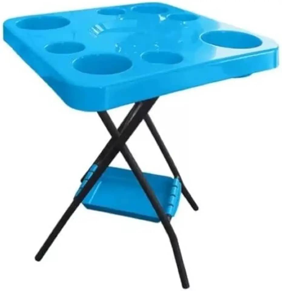 Mesa Mesinha Petisqueira Dobrável Portátil Bandeja Churrasco Praia Bar Bares Piscina Área de Lazer (Azul)