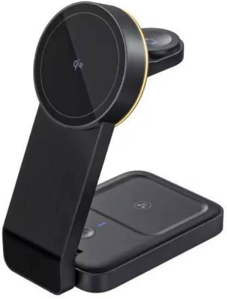 Carregador Sem Fio Rápido Indução Magnético Wireless 3 em 1 Dobrável 15W de Potência Compatível com Iphone, Smartwatchs, Android, Apple Watch AirPods