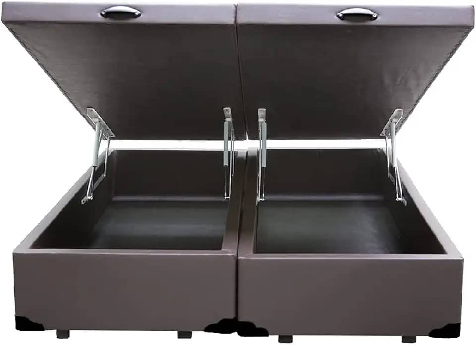 Cama Box KING SIZE com Bau Pistão a gás marrom corino Bipartido - 193x203
