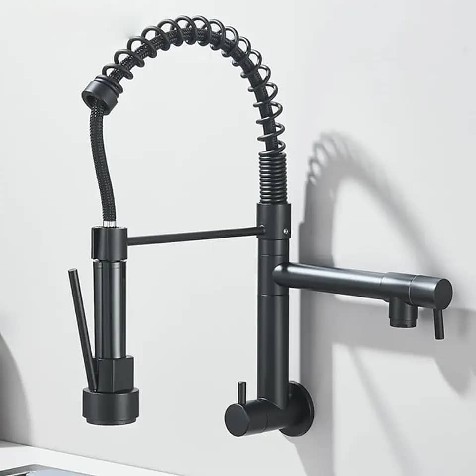 TINICO Torneira de Cozinha Gourmet,Aço Inoxidável Água Fria Única Com Misturador de Extraível,Bicos Duplos Torneira de Parede,Rotação 360,Preto