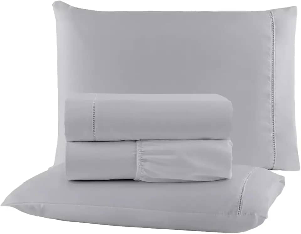 Jogo de Cama Casal King Size Percal 400 Fios Ponto Palito 04 Peças, Antiácaro, Não faz bolinha Toque Extra Macio (Cinza)