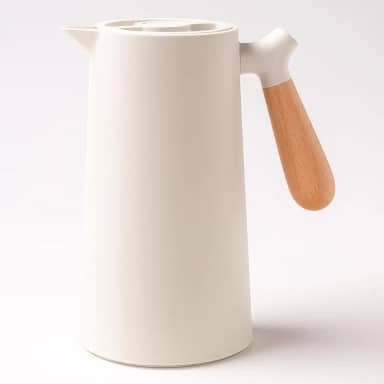 Garrafa Jarra Térmica a Vácuo 1L com Cabo de Madeira Ergonômico e bico antigotejamento – Conserva Café, Chá, Mate ou Água Quente e Fria por Horas com Estilo e Elegância