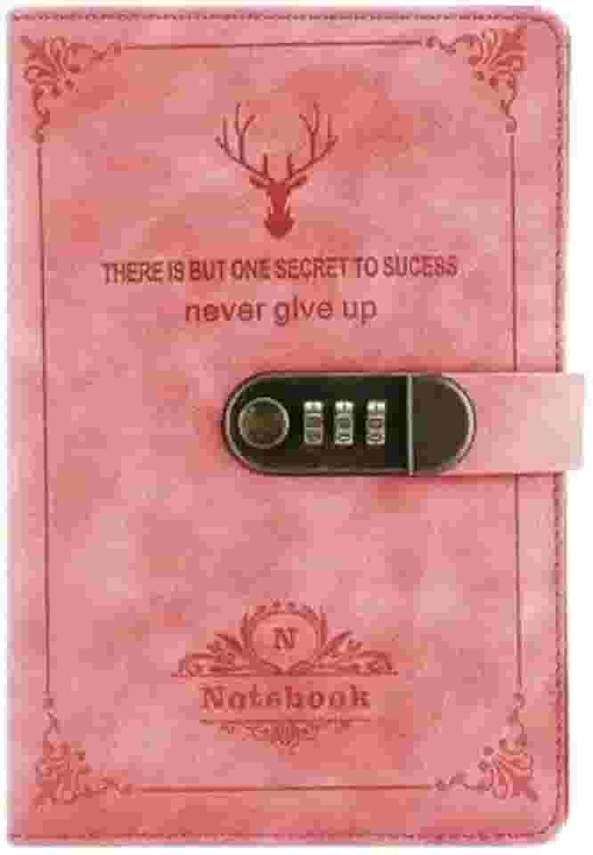 Diário com Trava de Segurança A5 15 x 22 cm | 200 Páginas Pautadas | Capa em Couro Sintético | Porta-caneta e Porta-cartão (Rosa)