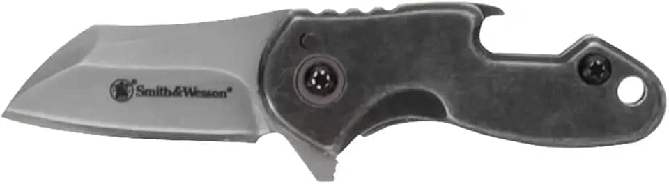 Smith & Wesson Faca dobrável Drive 8,3 cm SS com lâmina Tanto modificada de 3,2 cm e alça lavada com pedra para atividades ao ar livre, tática, sobrevivência e EDC