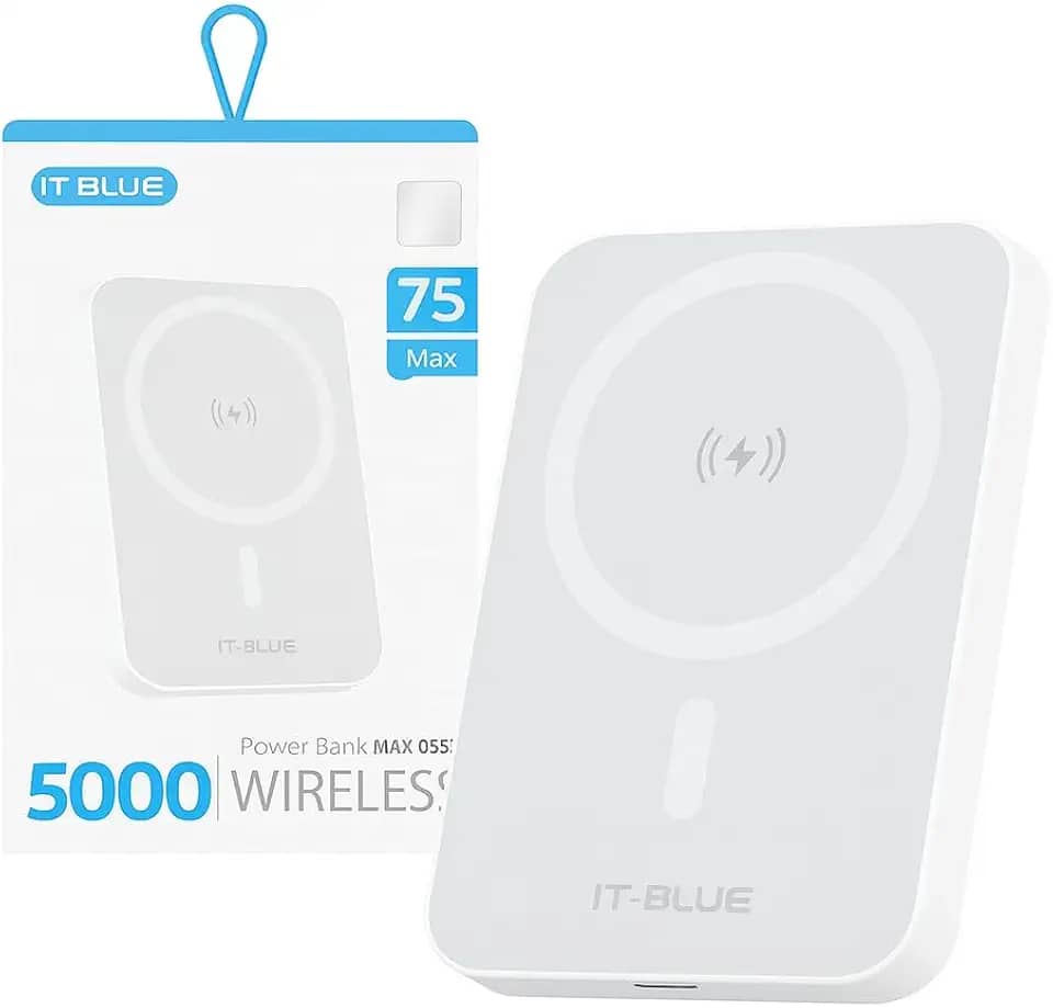 Power Bank Indução 5.000mAh Turbo, Carregador Portátil Magnético, Carregamento Ultra Rápido, Leve e Compacto, Compatível Com Todo Celular Com Carregamento Mag - Linha Premium - Branco