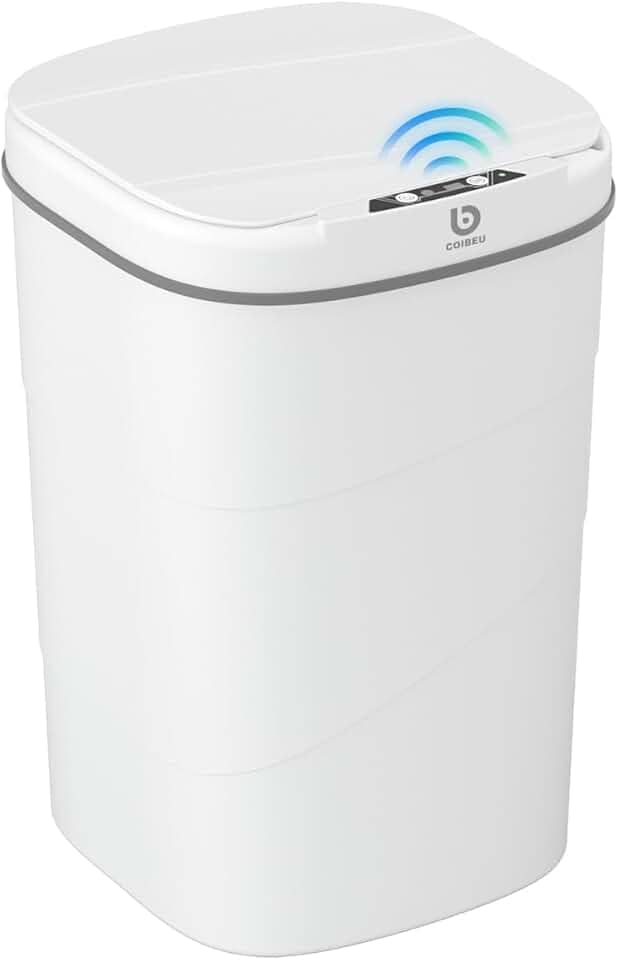 Lixeira Automatica Inteligente com Sensor 14L, Vedação Anti-odor, à prova d’água, Luz Noturna, Baixo Ruído, Múltiplas Formas de Abrir, para banheiro/cozinha/quarto, pilhas AA (Branco)