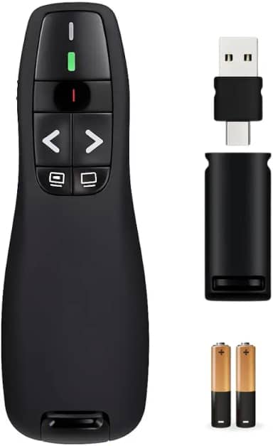 Controle Passador e Apresentador de Slides Sem Fio 30m Alcance Sem Fio 2.4G Profissional com Laser Vermelho para Apresentações com 2 pilhas inclusas