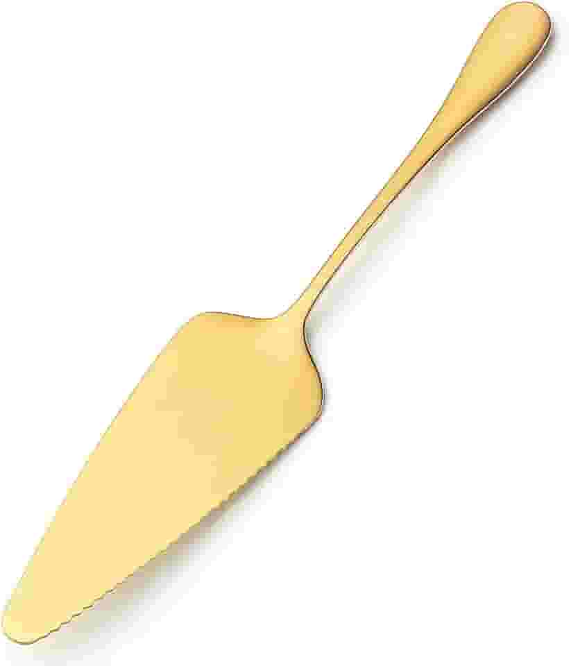 Espátula para Bolo e Torta, Aço Inox Dourado, Utensílio de Servir Gourmet Com Corte Serrilhado Dourado