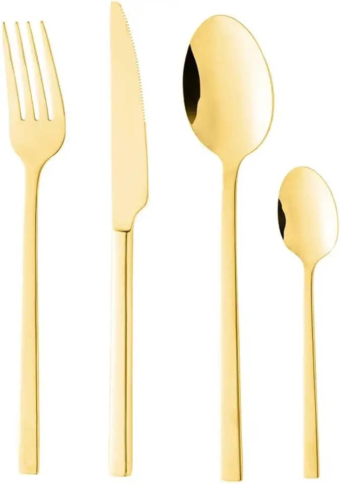 WOLFF - Faqueiro 24 Peças de Aço Inox Firenze Dourado - Jogos de Talheres - Mesa Posta - Utensílios de Cozinha, Enxoval, Casamento, Decoração