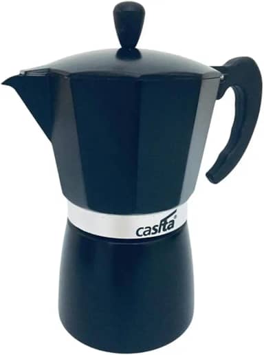 Cafeteira Italiana Com Alça Moka Alumínio Premium Com Válvula De Segurança 6 Ou 9 Xícaras Café Expresso Cor Preta ((9 Xícaras (450ml))