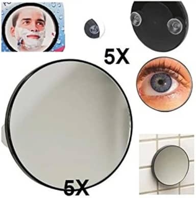 ESPELHO DE AUMENTO 5X ANTI EMBACANTE COM 2 VENTOSAS PARA BANHEIRO, MAQUIAGEM E SOMBRANCELHA