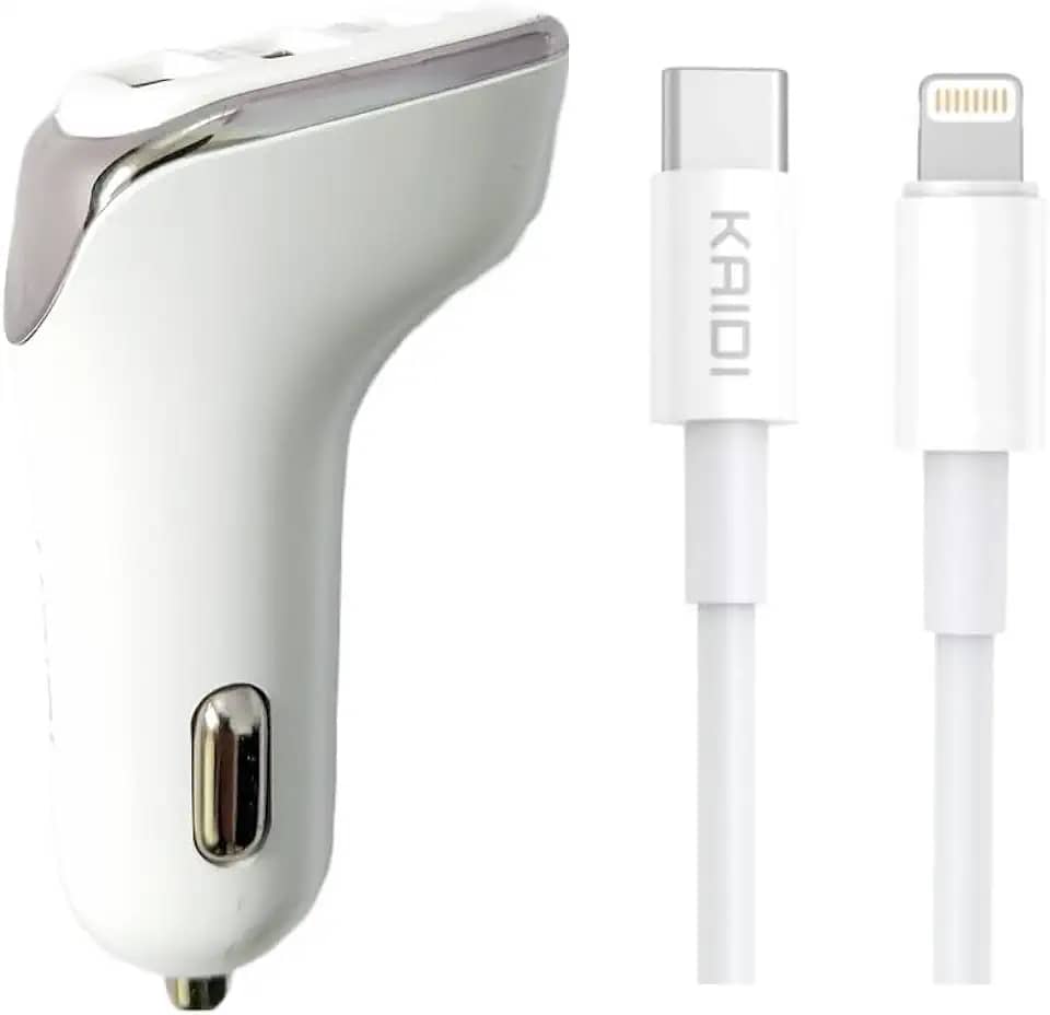 Carregador Veicular para Iphone PD USB-C Lightning KAIDI KD-304CL Turbo 38W Carregamento Rápido 3 Saidas