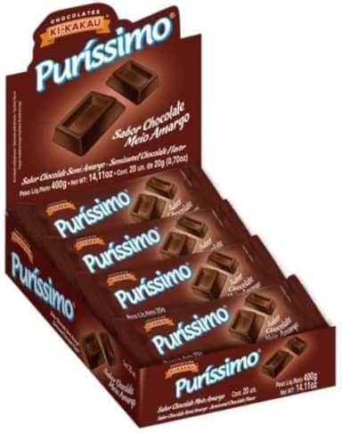 Chocolate em Barra Puríssimo Meio Amargo 400g – 20 Unidades de 20g | Ideal para Revenda, Lanches e Brindes