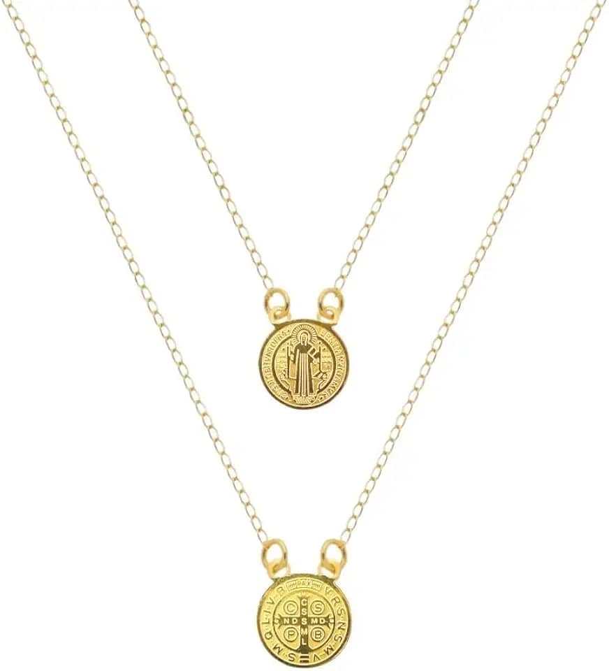 Escapulário São Bento Dourado feito em Aço Inox 316 Para Presente Corrente Cordão Colar Masculino e Feminino