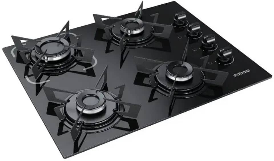 Cooktop 4 Bocas a Gás Itatiaia Electra Glass Mesa de Vidro Acendimento Superautomático Preto Bivolt
