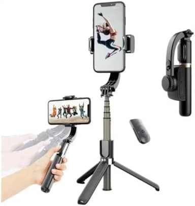 Estabilizador de celular Gimbal L08/R15 com anti-vibração e disparo estável com controle remoto multifuncional Rotação de 360° com tripé embutido (Preto)