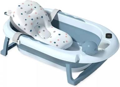 Banheira para bebê Retratil, Portatil com Termômetro Digital, Almofada, e Brinquedo