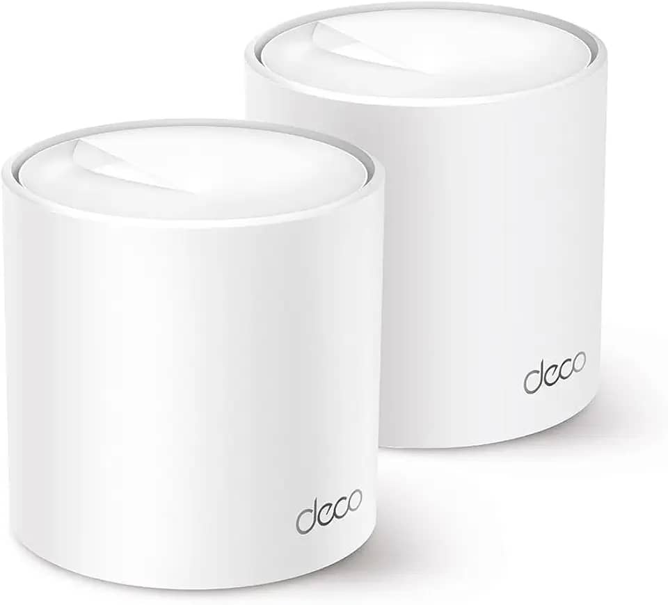 TP-Link Deco X50 (2-Pack) Sistema WiFi 6 AI Mesh AX3000 Dual Band 2,4 GHz/5 GHz, Cobertura de até 420 m², 3 Portas Gigabit por Unidade, Canal de Banda 160 MHz, ODFMA, 1024QAM, Branco.