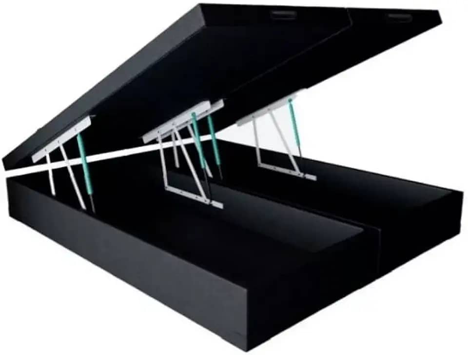 Cama Box QUEEN SIZE com Bau Pistão a gás preto suede Bipartido - 158x198x27