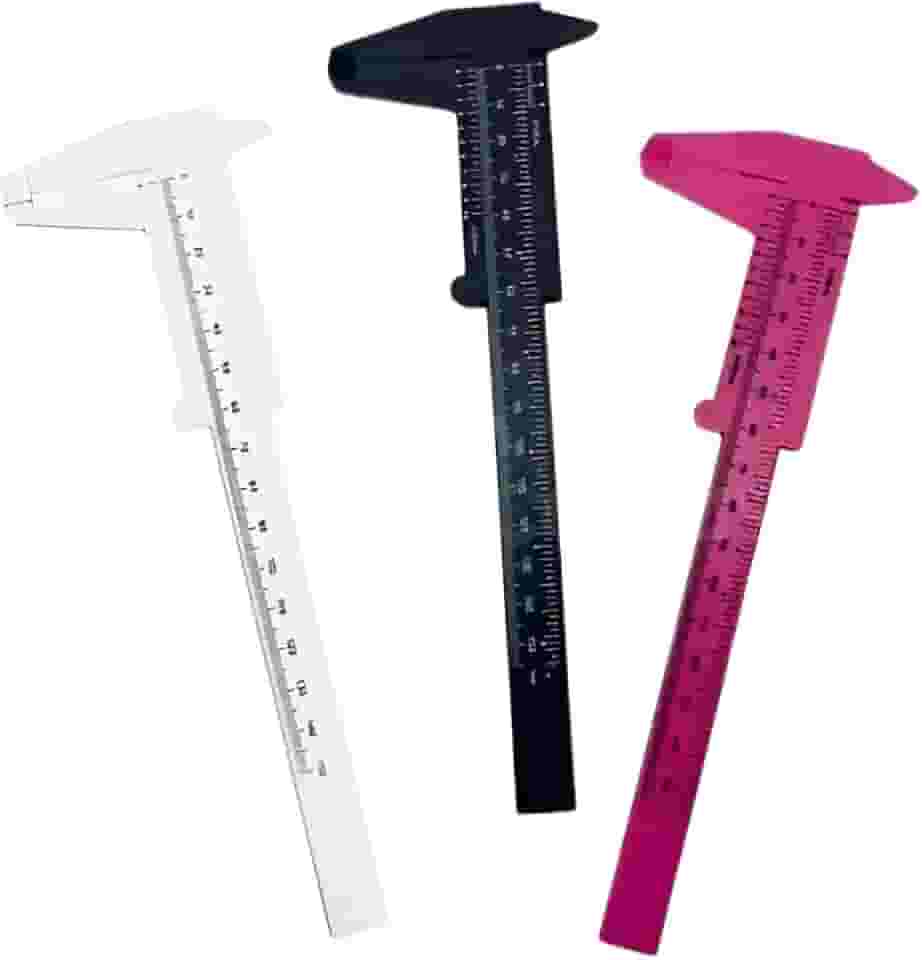 Mini Paquímetro Sobrancelha, Régua de Medição 80mm, ABS, Kit com 3 Cores disponíveis. Envio das cores aleatórios.