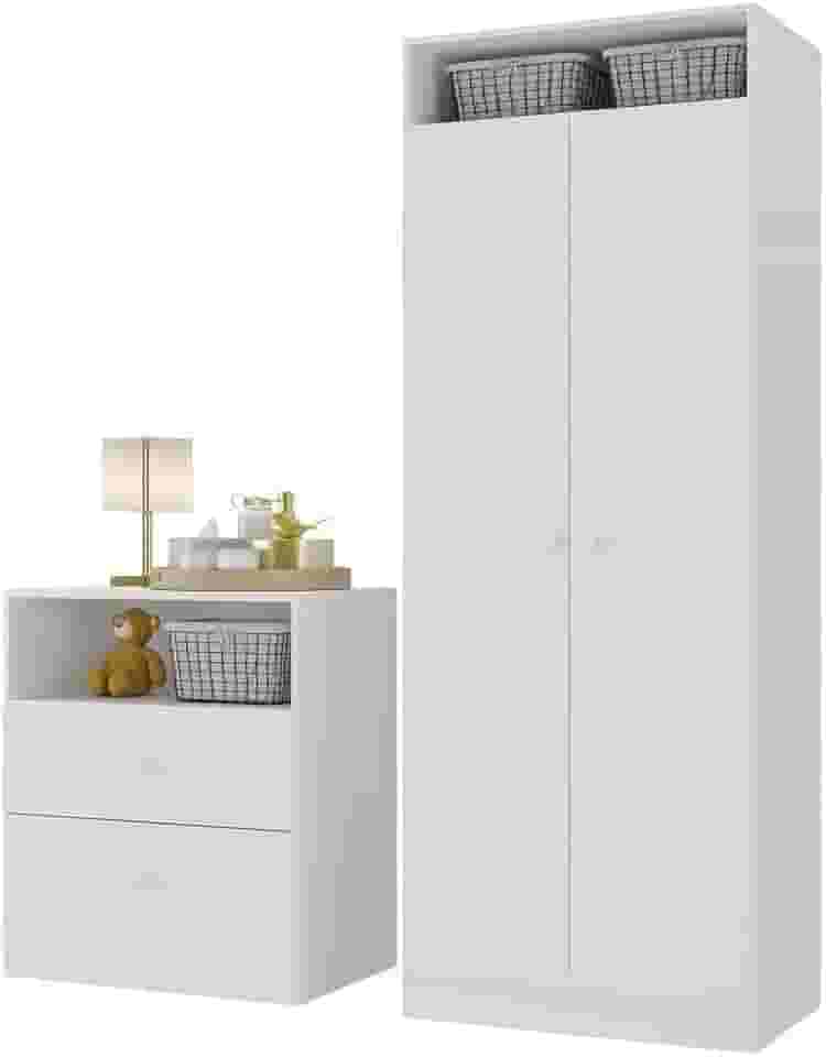 Guarda Roupas 2 Portas com Cômoda 2 Gavetas Pimpolho Multimóveis Branco