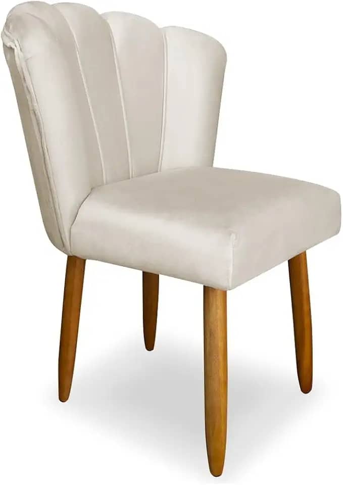 Cadeira Pétala Design de Flor Decorativa - Assento Estofado Suede para Penteadeira e Sala - Pés de Madeira - Cor Bege (Bege)